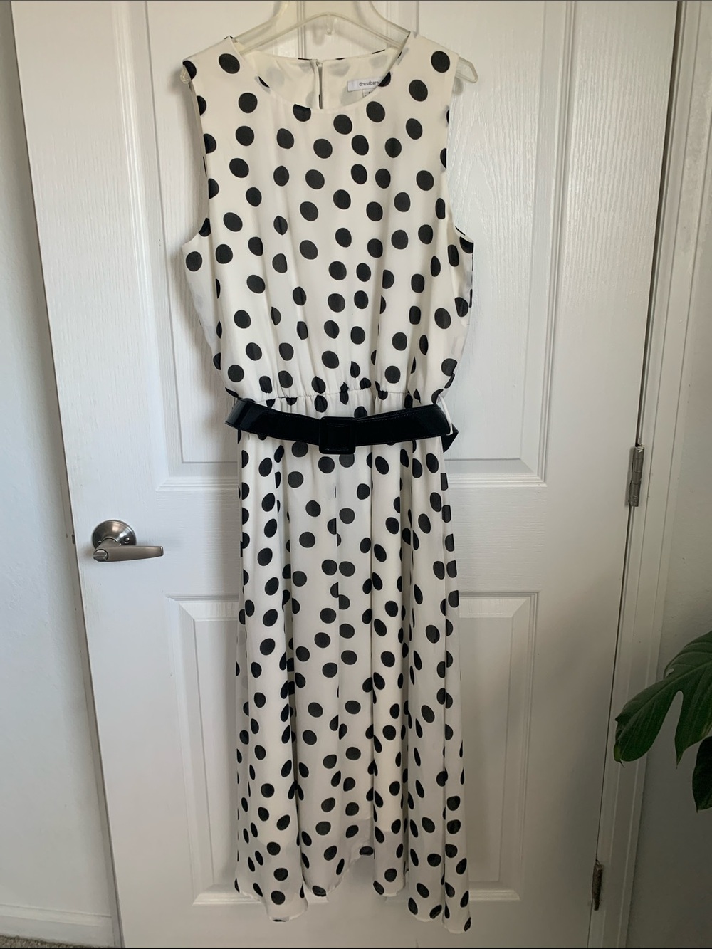 # 1/65 dressbarn Black and White Polka Dot Sleeveless Maxi Dress with Belt